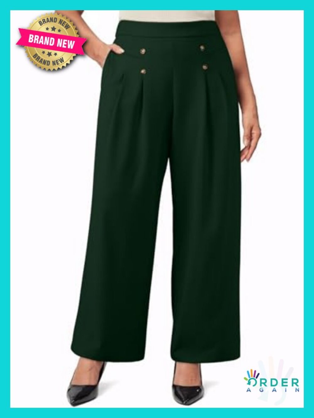 Plus Size Wide Leg Dress Pants High Waisted Pleated Trousers with Pockets